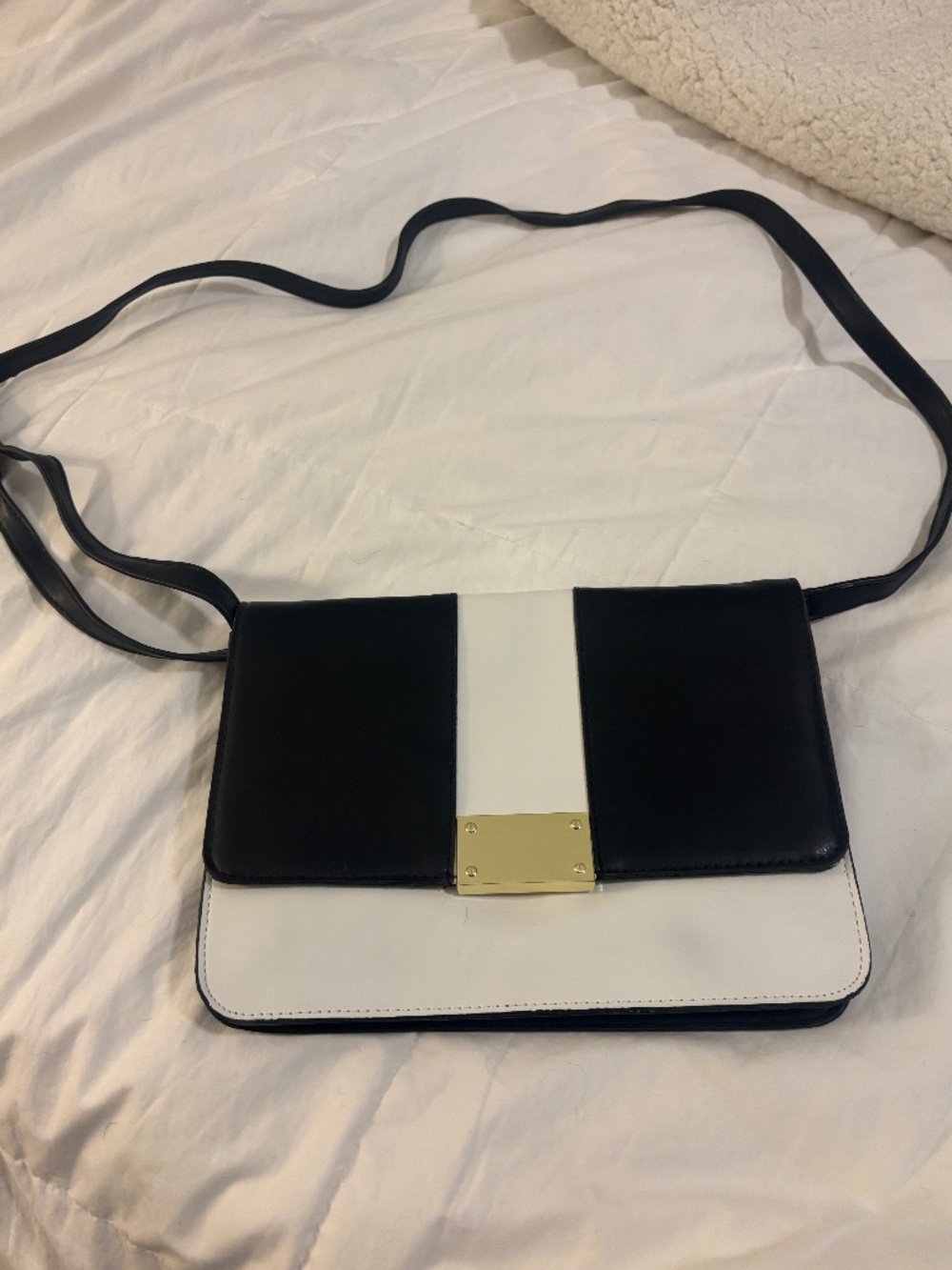 Chic Black & White Colorblock Crossbody Clutch with Gold Hardware